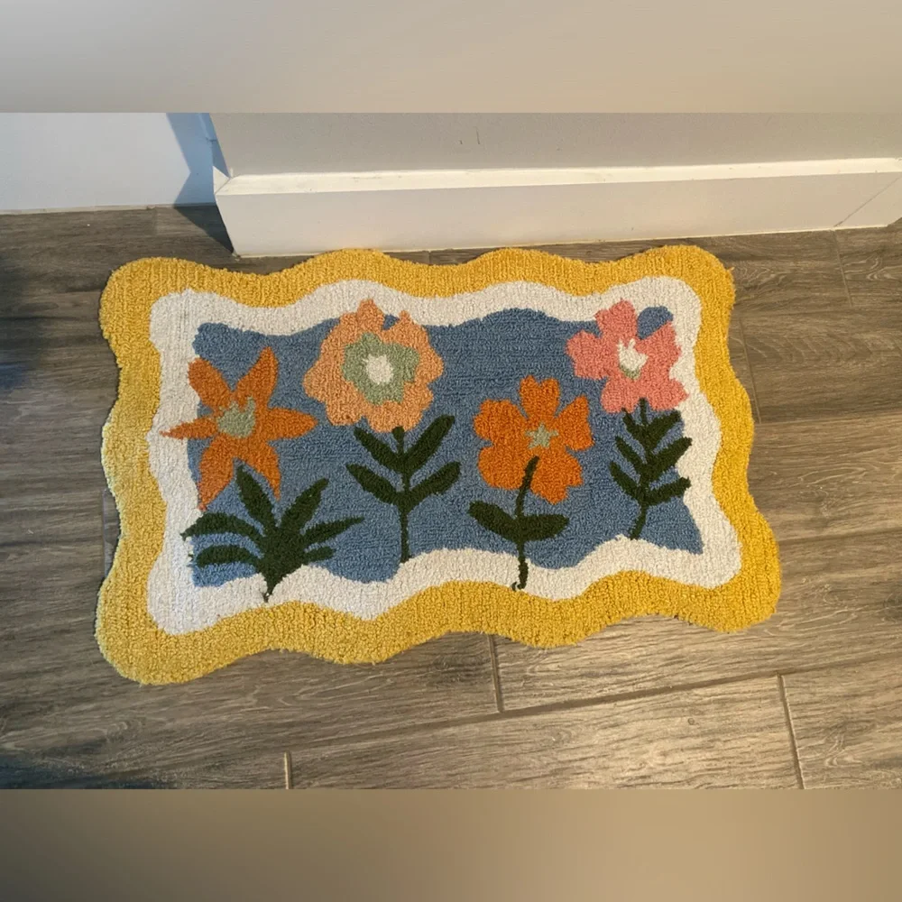 LARKSPUR LIVING YELLOW,BLUE FLORAL BATH,FLOOR POLYESTER MAT,HOOKED RUG-20